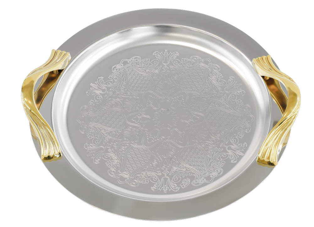 سینی استیل گرد  دسته طلایی کد14479